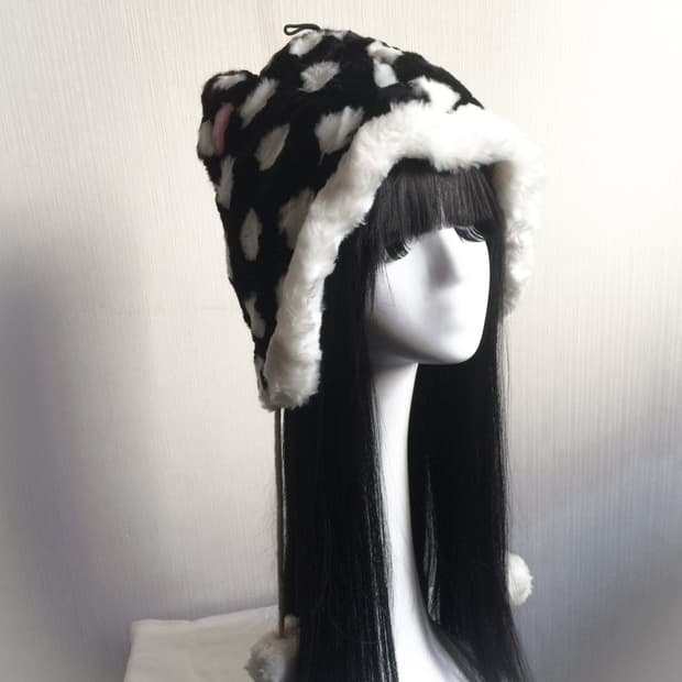  Fake fur pattern cat ear hat