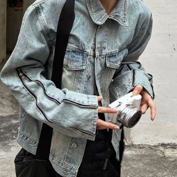 사이드지퍼 크롭 데님자켓 트러커