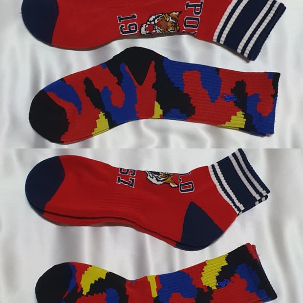 레드 블루 옐로우 폴로 랄프로렌 호랑이 범 추상화 양말