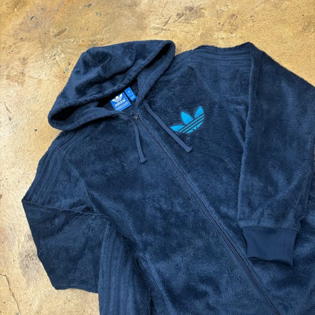 아디다스 네이비 백로고 후리스 후드집업 85