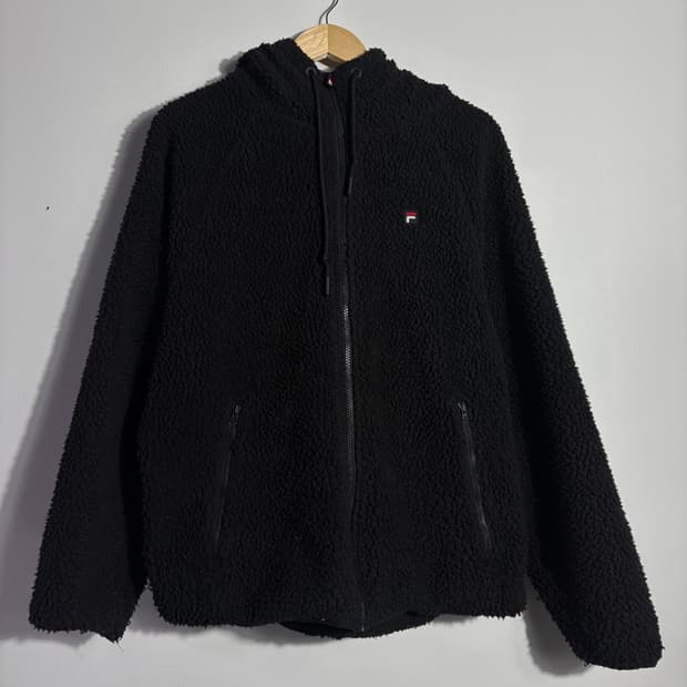 휠라 빈티지 블랙 보아 플리스 후드 집업 (무료배송)