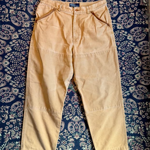 90s 폴로 어센틱 덩가리 더블니 캔버스 워크팬츠 