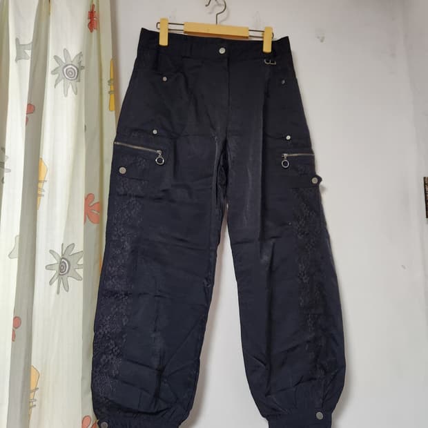 블랙 레이스 디테일 카고 조거 팬츠 31~32