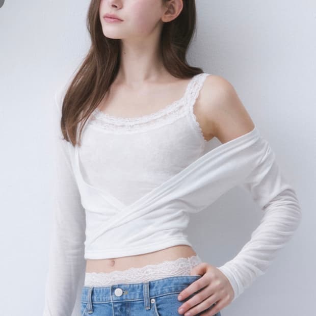 더티스 AIRY 3 LAYER LACE WRAP TOP
