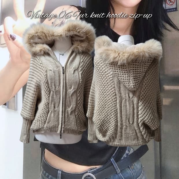 Vintage 06 Fur knit hoodie zip-up