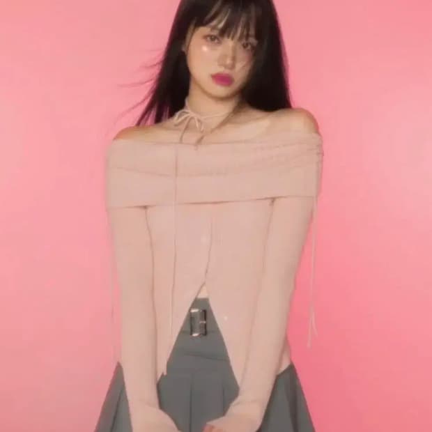 뉴얼린 셔링 스트링 오프숄더 핑크