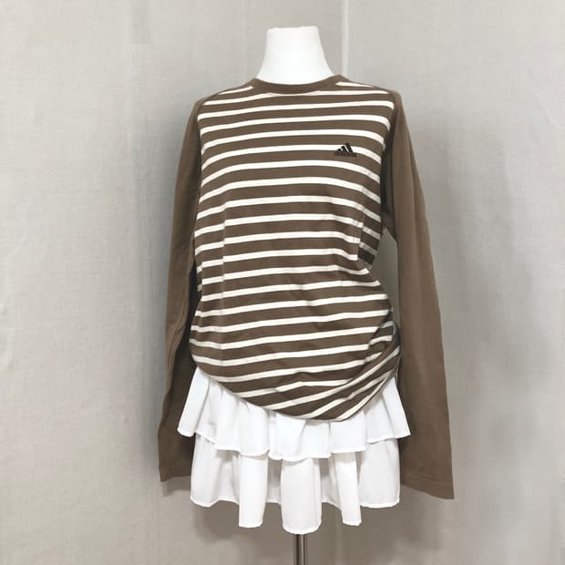 아디다스 스트라이프 브라운 슬리브 L