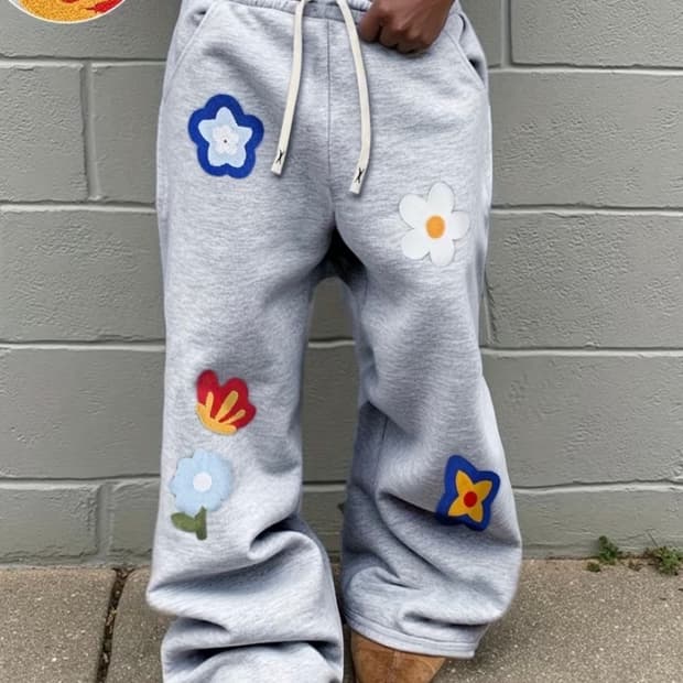 플라워자수 스웻팬츠 그레이