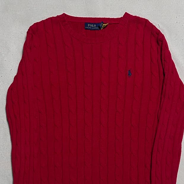 S 폴로랄프로렌 레드 케이블 니트
