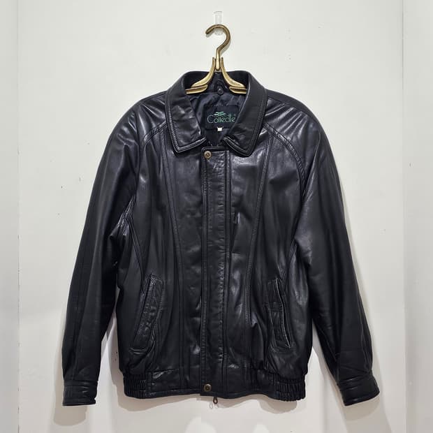 Leather 블랙 램스킨 봄버
