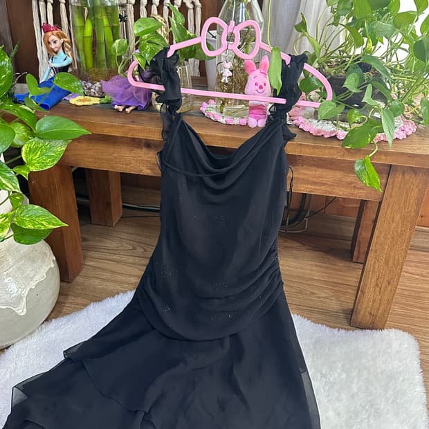 빈티지 블랙 쉬폰 캉캉 원피스 히메갸루 로걀 긱시크 고딕 고스 핀터깔