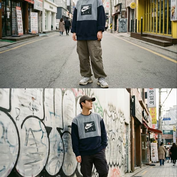 NIKE AIR 패널 배색 기모 맨투맨 XL