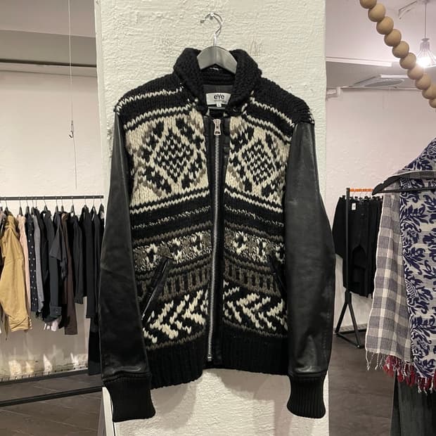 준야와타나베 맨 니트 레더 바시티 자켓