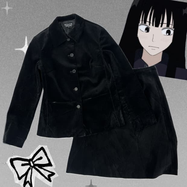 🖤사와코의 코듀로이 블랙 정장 셋업🖤코디 벨벳st 일본 교복 고스