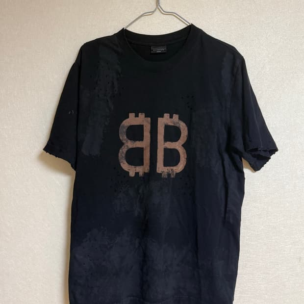 발렌시아가 BB 크립토 디스 워싱 로고티셔츠