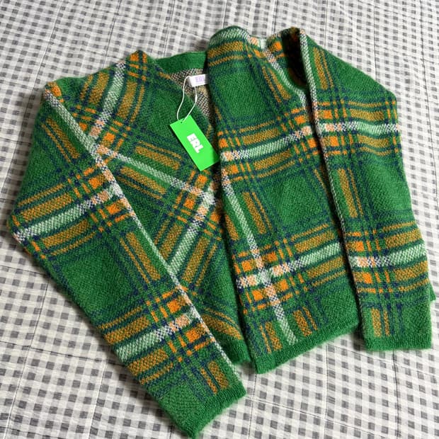(M) ERL 이알엘 체크 모헤어 가디건 그린