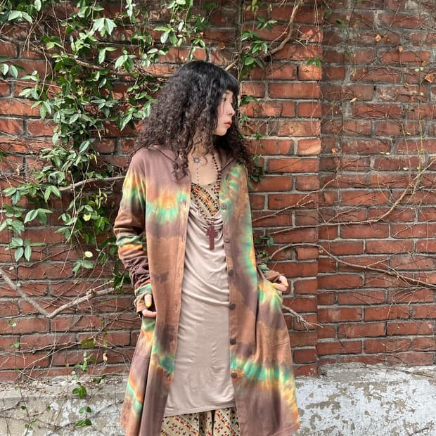 히피 타이다이 면 후드 가디건