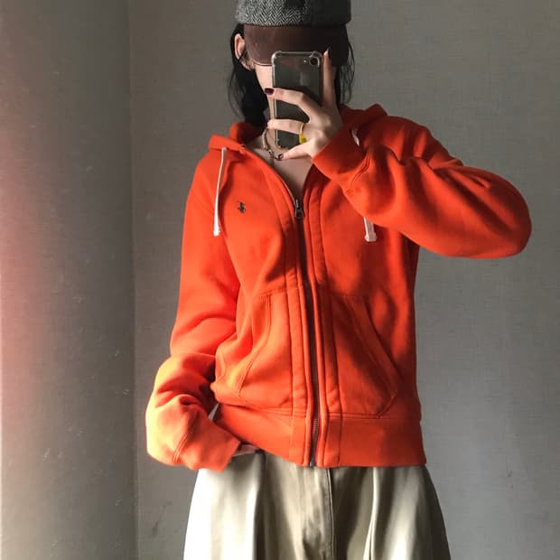 폴로 오렌지 스웻 후드집업