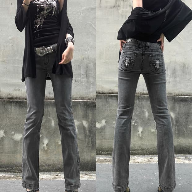 00's Cross Embroidery Washed Denim Pants
