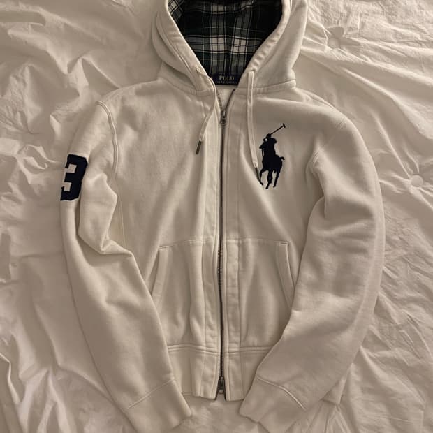 폴로 랄프로렌 빅포니 체크 후드집업 화이트 #3