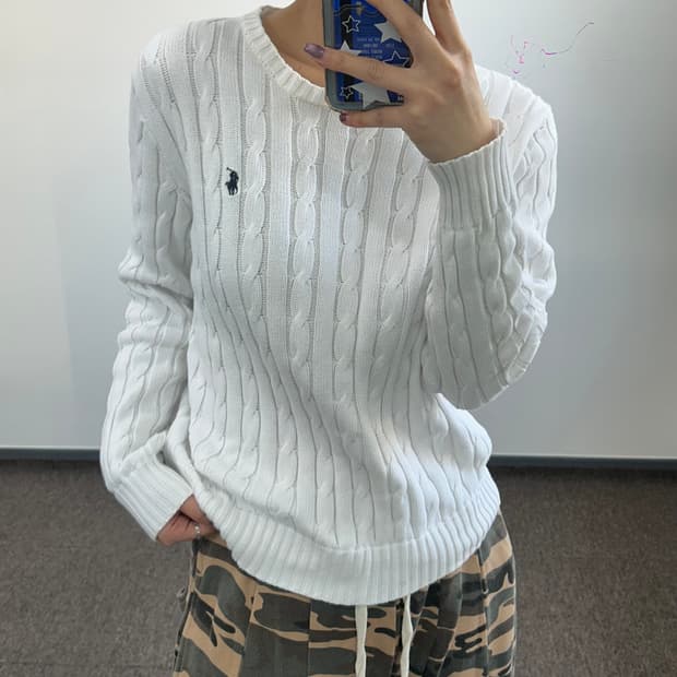 Polo 폴로 네이비포니 화이트 케이블니트