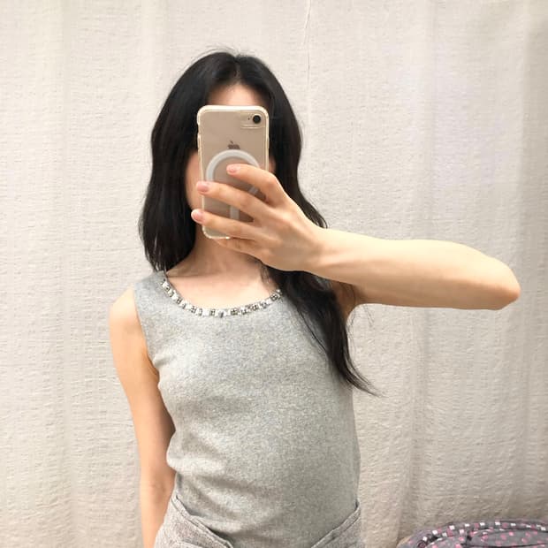 Beads detail grey sleeveless