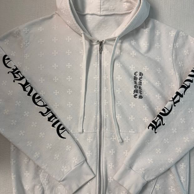 (레어) 크롬하츠 버티컬 플러스 로고 후드집업 화이트 M