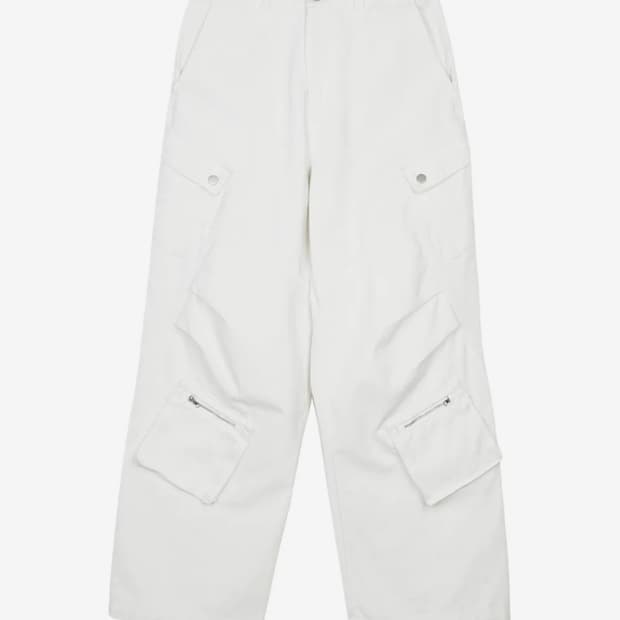 Slant Pleats Multi Cargo Pants_White