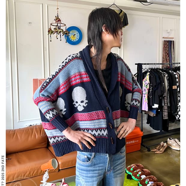 Jpn Vintage Skull Dolman Knit Cardigan