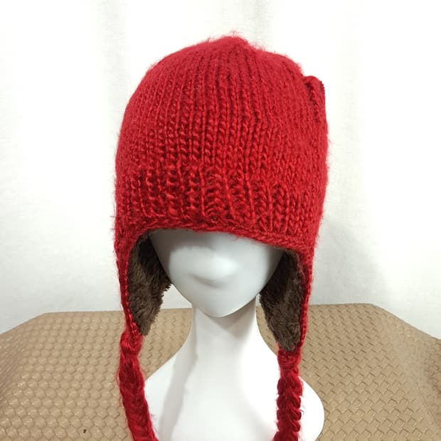 00s Adidas Red Knit Earflap Hat P1999