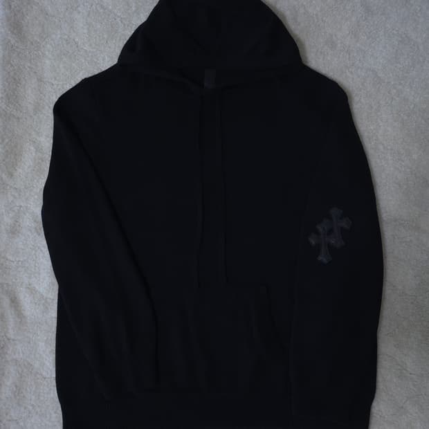 [XL] 크롬하츠 레더패치 캐시미어 후드 블랙