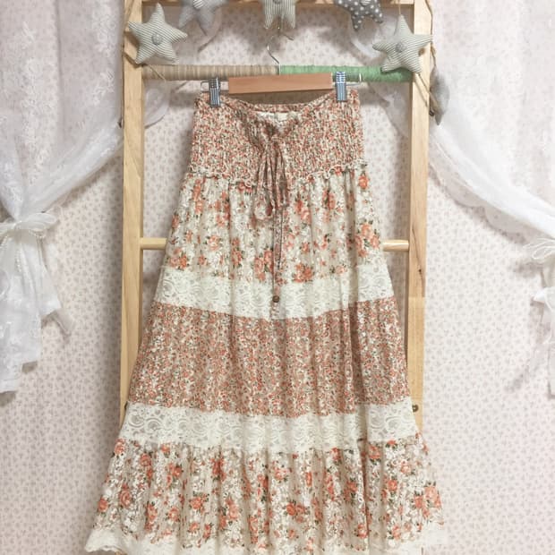 빈티지 모리걸 오렌지 플라워 대장 패치스커트