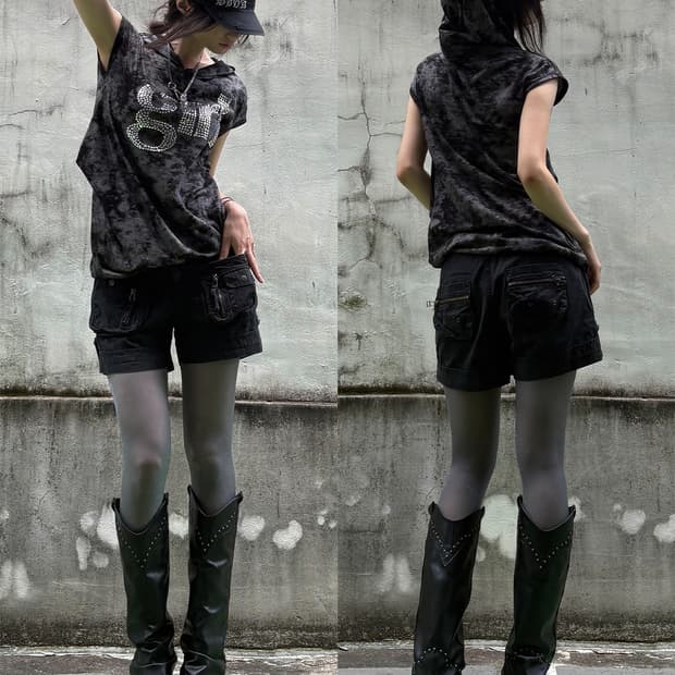 Indie Crushed Rhinestone Logo Hood Tee