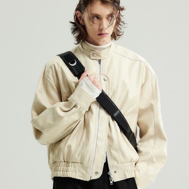 알렌느 레더 블루종 바이커자켓