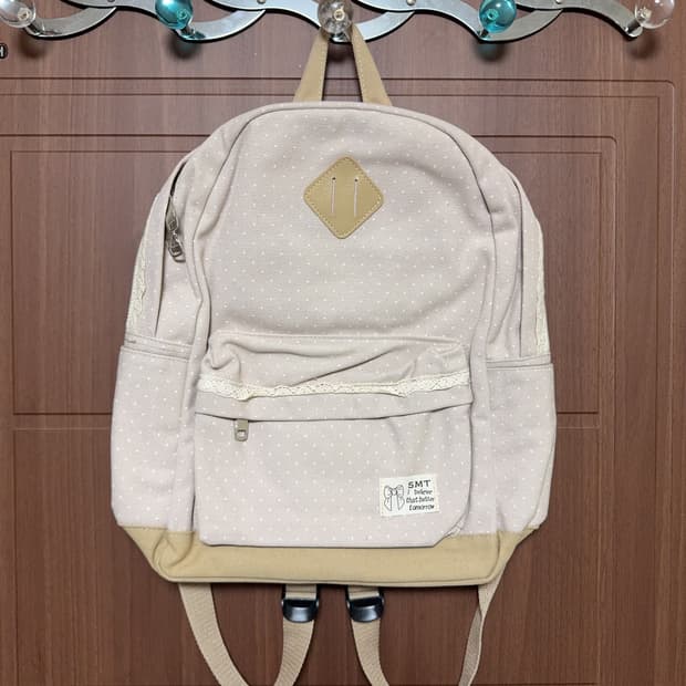 빈티지 모리걸 아이보리 도트 돼지코 백팩 모리 가방