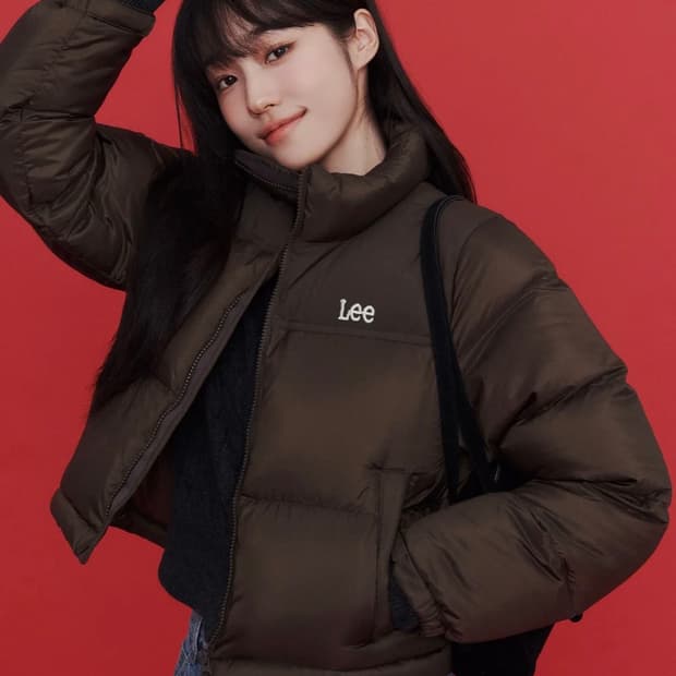 LEE 우먼 릿지 크롭 다운 브라운 패딩