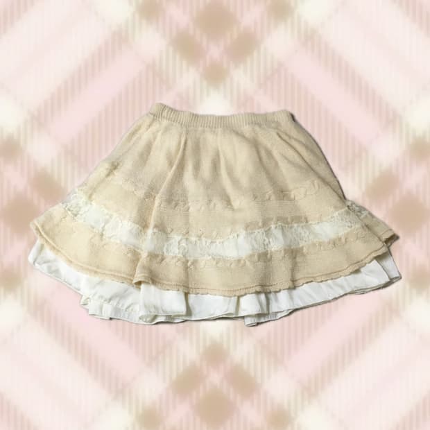 니트 레이스 스커트 치마 라떼 히메 갸루 러블리 로걀 모리 빈티지
