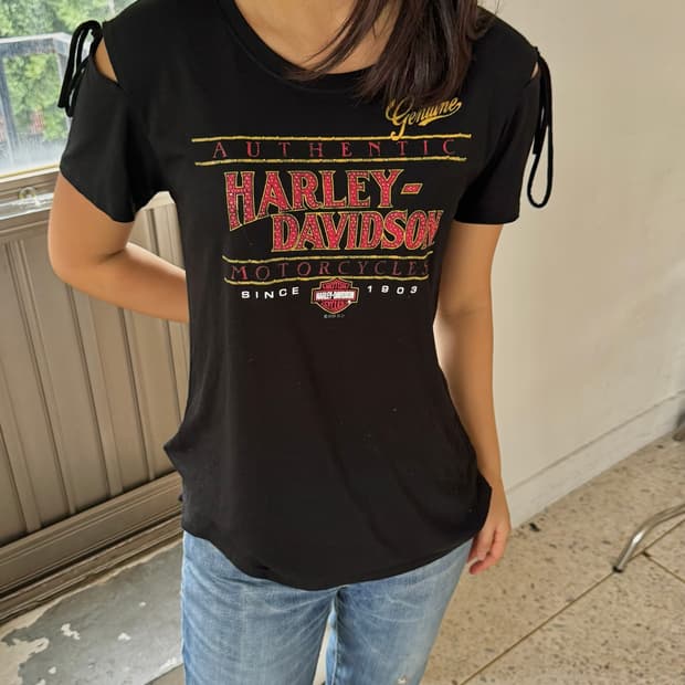 Harley-Davidson 숄더 리본 그래픽 티셔츠