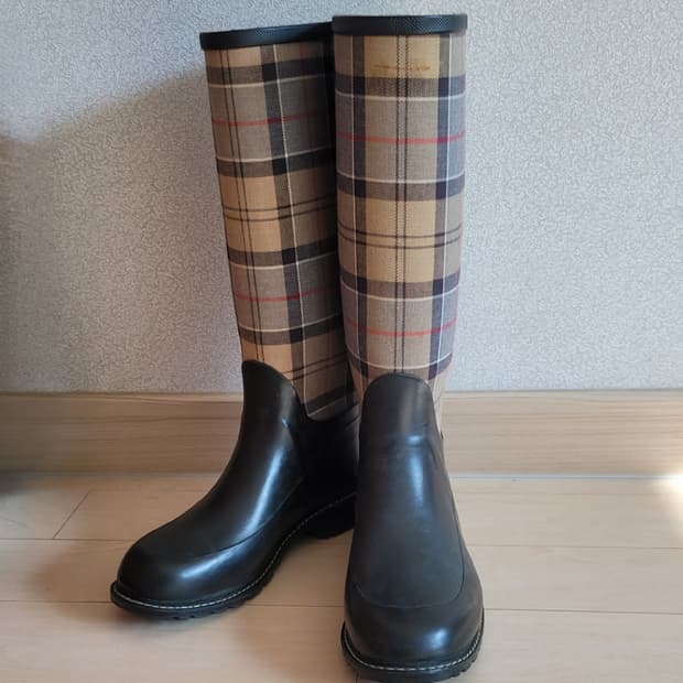 바버 체크 롱 레인부츠 240