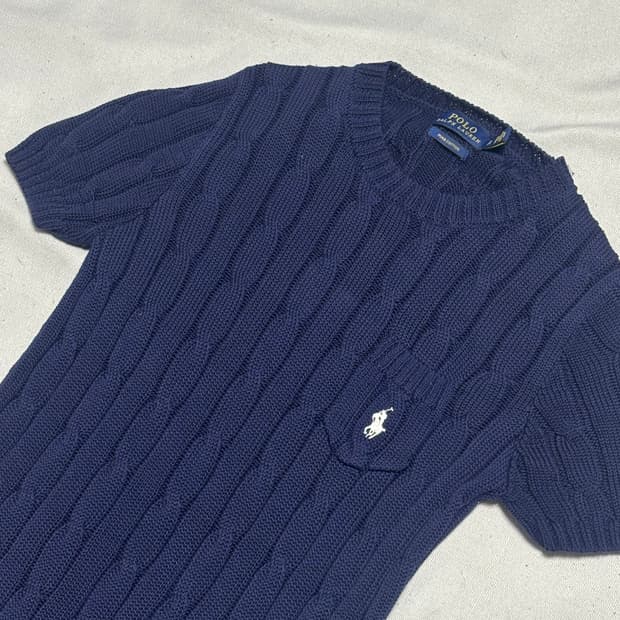 S 폴로 랄프 로렌 여성용 네이비 반팔 니트