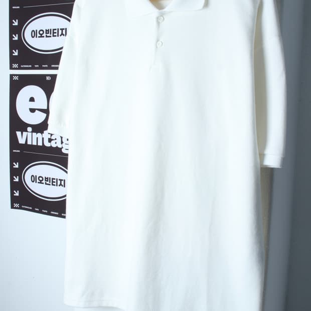 (M-XL) 제멋 반팔 카라 티셔츠 오버핏 무지 화이트-H36853