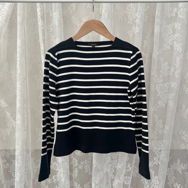 S) 마시모두띠 스트라이프 보트넥 티셔츠 네이비