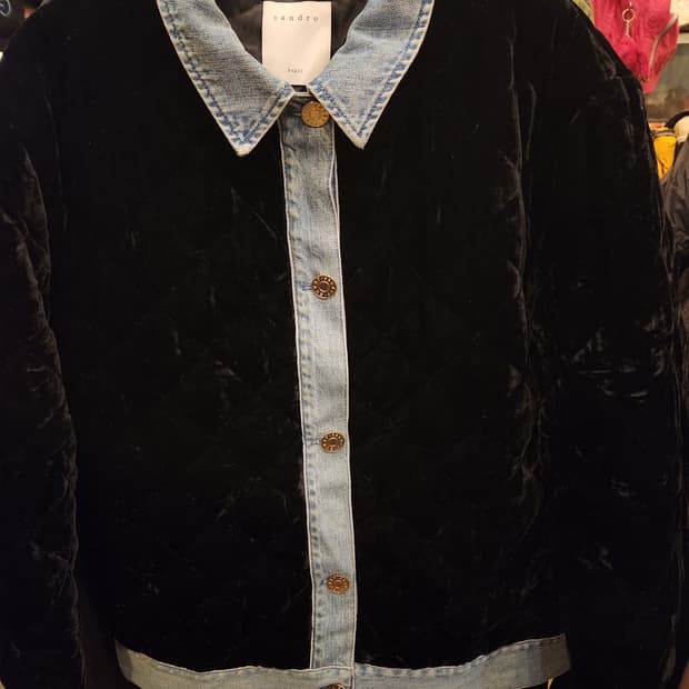 산드로 블랙 벨벳 데님배색 퀼팅자켓