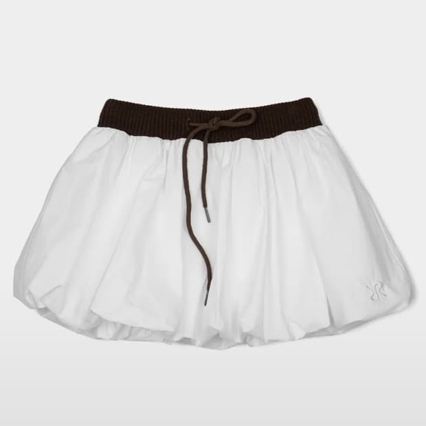 러프넥 벌룬 팬츠 스커트 화이트