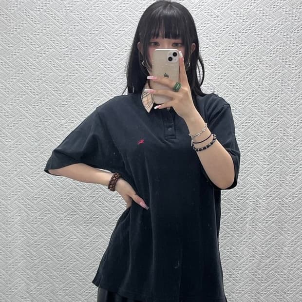 버버리 캐주얼 빈티지 노바체크 카라 오버핏 반팔티 L C12115