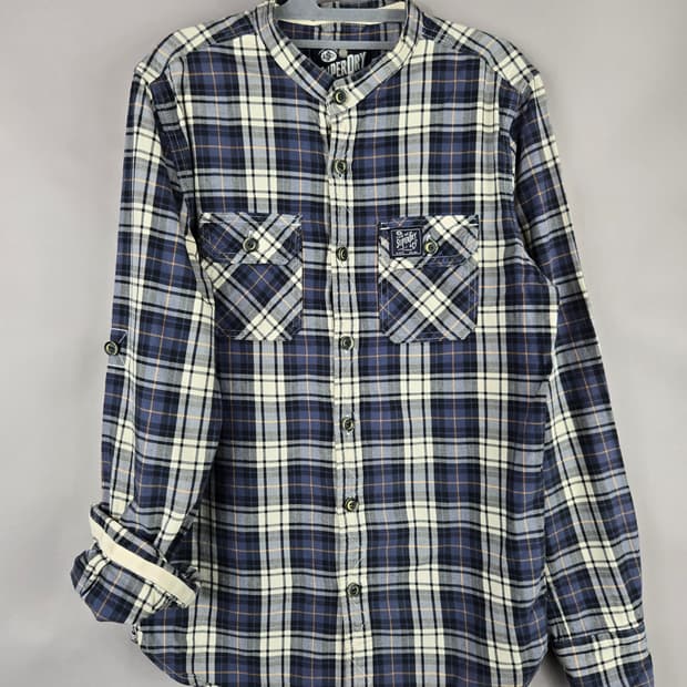 [무료배송]슈퍼드라이 M 남성 차이나카라 체크 긴팔 셔츠