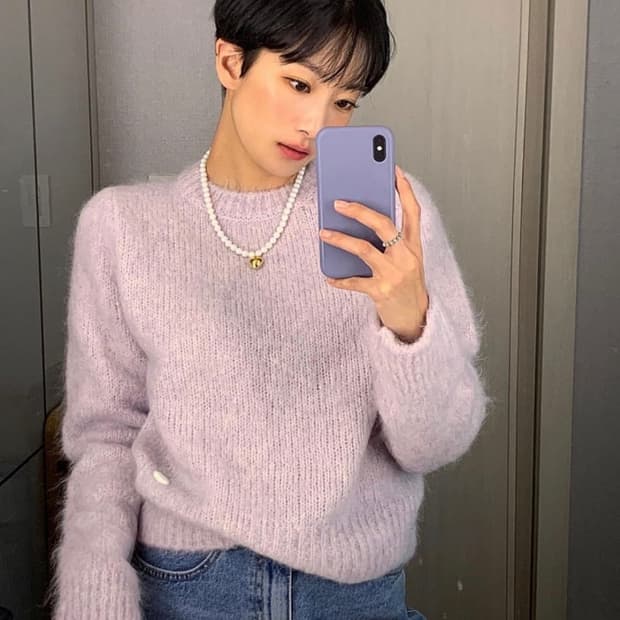 베뉴먼트 모헤어 라벤더니트