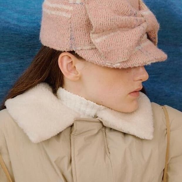 어썸니즈 벨보이 리본캡 체크핑크 울모자분홍아가일비니트터번셔링헤어밴드볼캠프