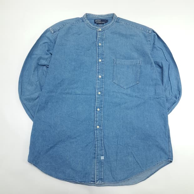 CN366 XL 폴로 랄프로렌 90s 차이나카라 데님 긴팔 셔츠 남방