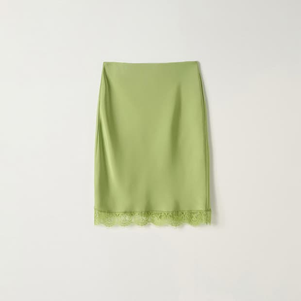 누아르나인 Lace Slip Skirt [OLIVE]